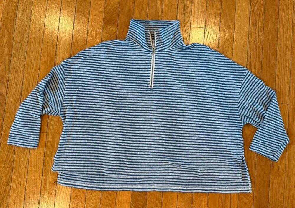 Splendid blue & white striped half-zip pullover Mock Neck Top Size Small